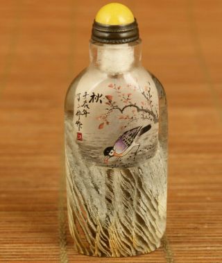 Rare Chinese Natural Crystal Hand Painting Swallow Bird Statue Snuff Bottle Gift