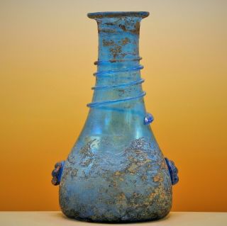 4th Century Very Rare Roman Turquoise Fine Large Glass Bottle Vase Flask