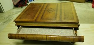 Maitland Smith 3 drawer Regency Style Stacked Leather Books Coffee Table Vintage 6