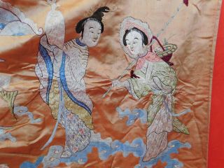 Antique Chinese Embroidery Eight Immortals Deities Banquet Wall Hanging Tapestry 10