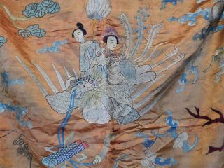 Antique Chinese Embroidery Eight Immortals Deities Banquet Wall Hanging Tapestry 2