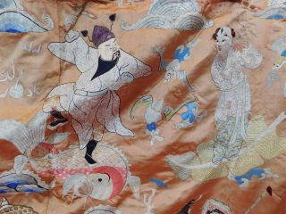 Antique Chinese Embroidery Eight Immortals Deities Banquet Wall Hanging Tapestry 5