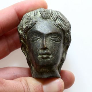 Roman Ear Near East Bronze Male Head Ornament Circa 100 - 300 Ad