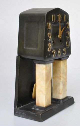A LIBERTY/ARCHIBALD KNOX STYLE ARTS AND CRAFTS BRONZE & MARBLE CLOCK c1910 4