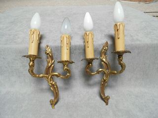 Pair French Antique Bronze Wall Light Sconces
