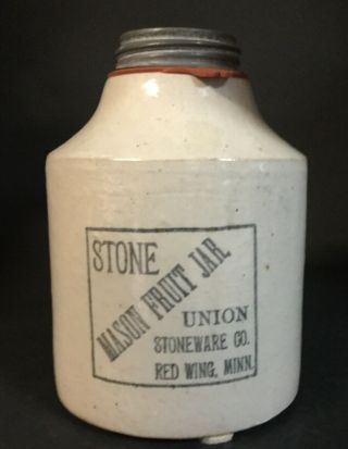 1899 Antique Union Stoneware Co.  Stone Mason Fruit Jar Red Wing Mn