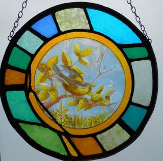 Painted Bird Victorian English Antique Stained Glass Window Circa 1870 3