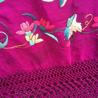 Antique Magenta Silk Floral Embroidered Piano Scarf/Shawl Colors 10