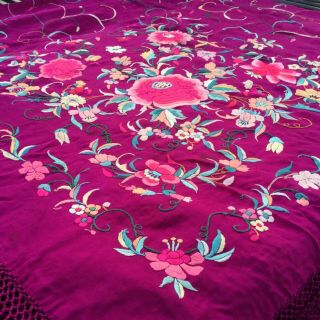 Antique Magenta Silk Floral Embroidered Piano Scarf/Shawl Colors 11