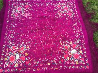 Antique Magenta Silk Floral Embroidered Piano Scarf/Shawl Colors 12