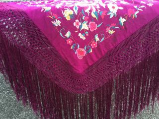 Antique Magenta Silk Floral Embroidered Piano Scarf/Shawl Colors 2