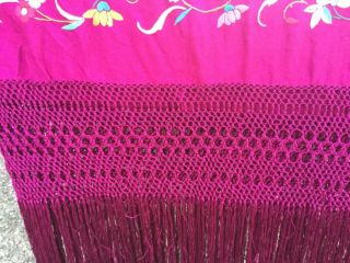 Antique Magenta Silk Floral Embroidered Piano Scarf/Shawl Colors 3