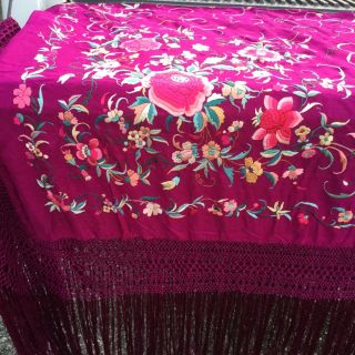 Antique Magenta Silk Floral Embroidered Piano Scarf/Shawl Colors 5