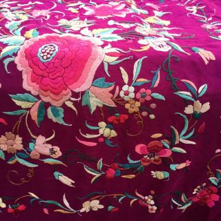 Antique Magenta Silk Floral Embroidered Piano Scarf/Shawl Colors 6