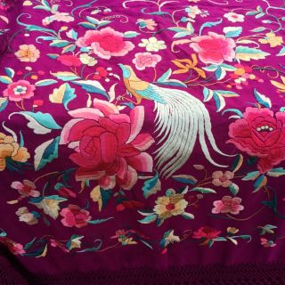 Antique Magenta Silk Floral Embroidered Piano Scarf/Shawl Colors 9
