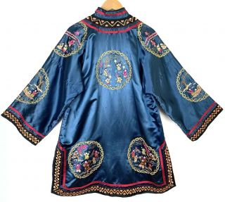 Antique Chinese Blue Silk Robe Embroidered - Women In Motion - Multiple Scenes 2