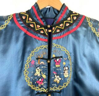 Antique Chinese Blue Silk Robe Embroidered - Women In Motion - Multiple Scenes 3