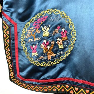 Antique Chinese Blue Silk Robe Embroidered - Women In Motion - Multiple Scenes 4