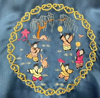 Antique Chinese Blue Silk Robe Embroidered - Women In Motion - Multiple Scenes 6