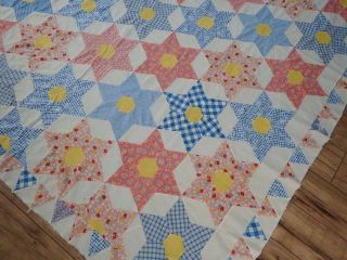 Lovely Vintage 30s Feedsack Touching Star Quilt Top 88 " X 70 1/2 "