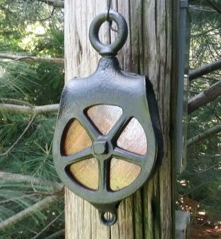 Antique / Vintage Cast Iron Barn Pulley Old Farm Tool Rustic Primitive 5