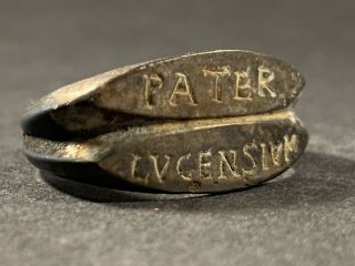 Ancient Roman Bronze Legionary Ring W/ Pater Lvcensivm Inscribed Circa 100 - 200ad