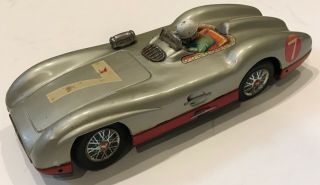 Vintage Mercedes Benz Marusan SAN Tin Toy Racing Car Silver Arrow Racer 50 ' s 2