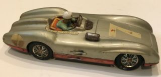 Vintage Mercedes Benz Marusan SAN Tin Toy Racing Car Silver Arrow Racer 50 ' s 4