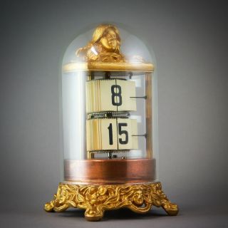 ⏰ 1905 ART NOUVEAU ANTIQUE ANSONIA PLATO JUMP HOUR DIGITAL FLIP MYSTERY CLOCK 3