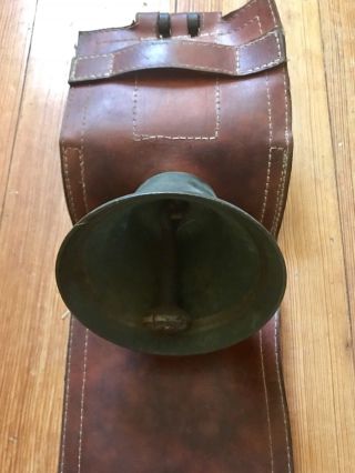 Antique Swiss Bronze Cow Bell Wide Leather Belt Metal Buckle C1890