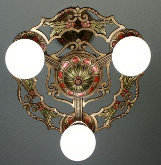 20 ' s ART DECO VIRDEN Antique Vintage Ceiling Five Light Fixture CHANDELIER 4