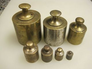 (7) Vintage Brass Scale Mercantile Weights - 2 Kilo - 20 Grams B9784