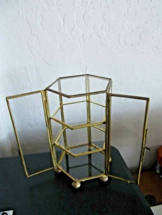 SMALL BRASS & GLASS CURIO CASE TABLE DISPLAY 2