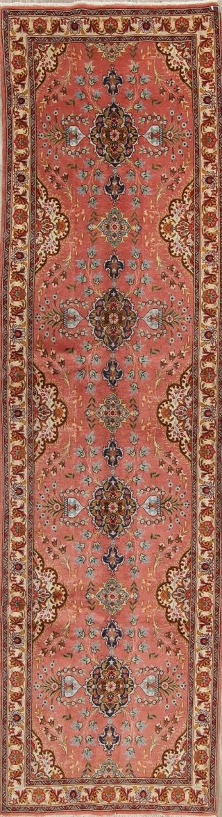 Vintage Coral Floral 12 Ft Persian Runner Top Quality Hand - Knotted Tuscan 3x12
