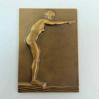 Alfred Hofmann Signed Bronze Plaque Of A Girl Diving C.  1920