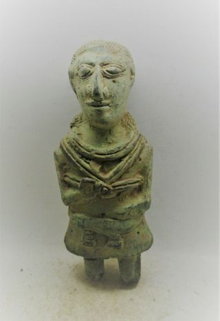 Scarce Ancient Near Eastern Bronze Worshipper Statue Bearded Male