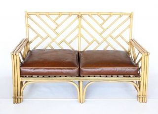 Antique Chinese Chippendale Sofa Settee Love Seat Rattan / Bamboo