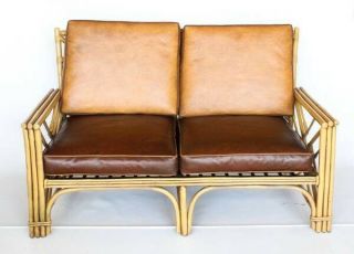 Antique Chinese Chippendale Sofa Settee Love Seat rattan / Bamboo 2