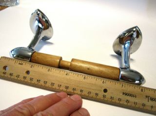 Vintage Chrome Bullet Shaped Toilet Paper Tissue Holder Wooden Roller Art Deco 11