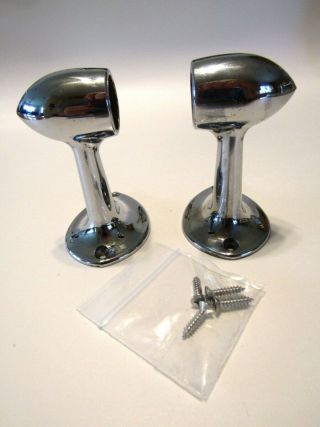 Vintage Chrome Bullet Shaped Toilet Paper Tissue Holder Wooden Roller Art Deco 9