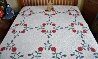 Antique Hand Stitched Rose Wreath Quilt with Border 2