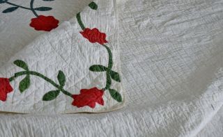 Antique Hand Stitched Rose Wreath Quilt with Border 6