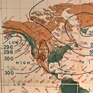 1921 Philips ' Comparative Wall Atlas Map WINTER CLIMATE Change World 4