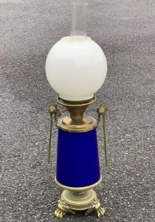 Rare Pittsburgh Lamp Company Success Cobalt Blue Glass Hurrican Lamp Electrified