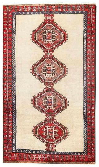 Handmade Antique Persian Vintage Geometric Beige Wool Area Rugs Oriental 4x7