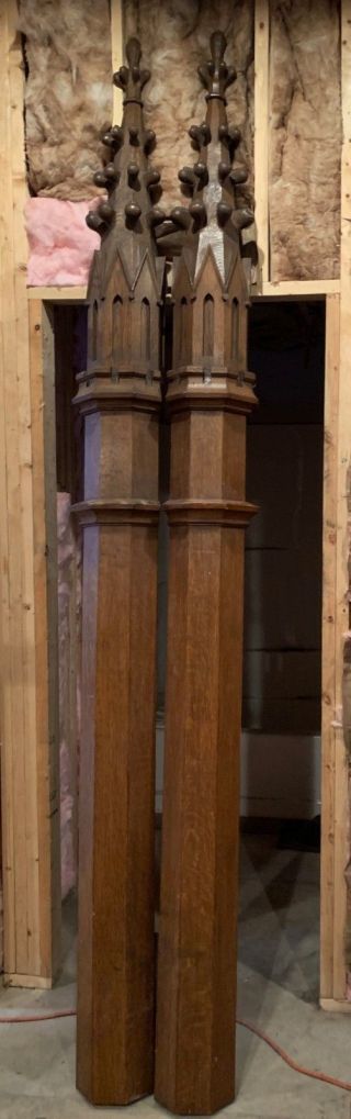Fantastic Antique Carved Gothic Half Columns Church Oak 1904 Salvage