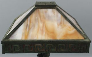 Small Antique Early 20thC Arts & Crafts 2 - Color Slag Glass Desktop Lamp 7