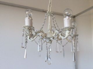 Vintage Cast Bronze Shaby Chic 5 - Arm French Rococo & Crystals Chandelier,  1960s.