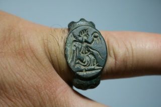 Ancient Interesting Roman Bronze Ring Victoria 1st - 4th century AD 5