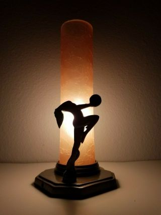 Sardaparilla Style Pillar Nymph Lamp W/ Rose Shade - Art Deco Woman Figure